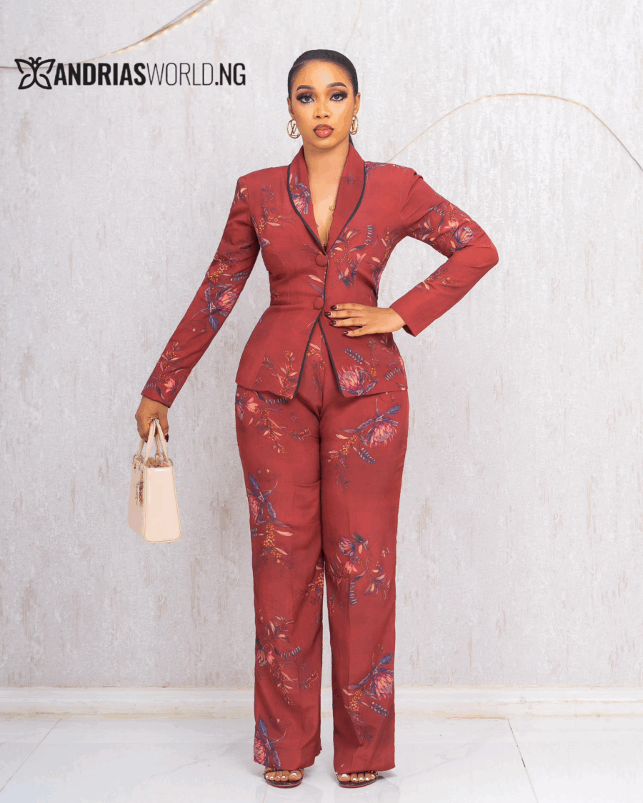 BROWN FLORAL TWO PIECE TROUSER SET